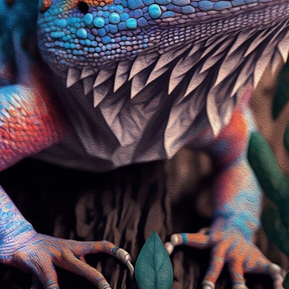 16x20 Chameleon Gecko Lizard Fantasy Art Watercolor Oil Painting Print - Picture 6 of 8